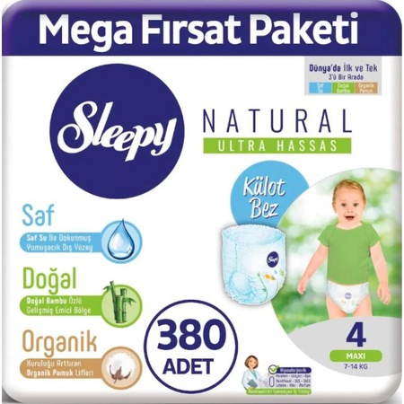 Sleepy Natural Külot Bez 4 Numara Maxi Mega Fırsat Paketi 380 Adet