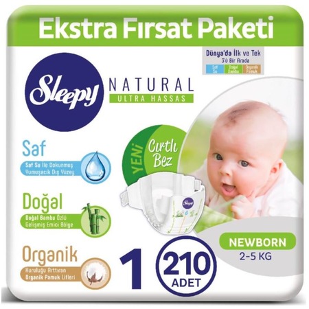 Sleepy Natural Yenidoğan Bebek Bezi 1 Numara Ekstra Fırsat Paketi 210 Adet