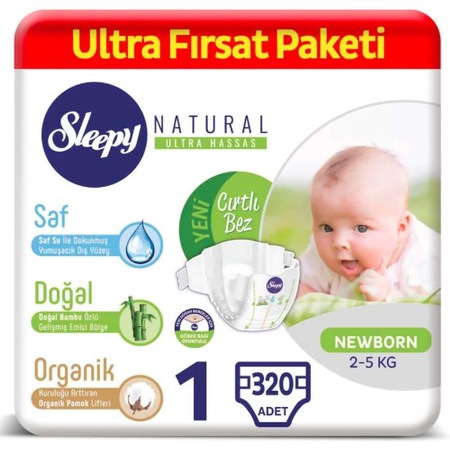 Sleepy Natural Yenidoğan Bebek Bezi 1 Numara Ultra Fırsat Paketi 320 Adet