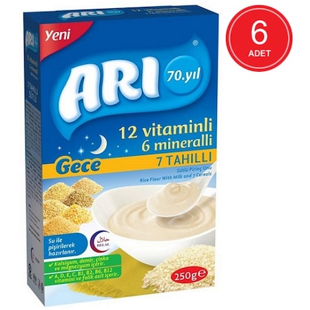 ari gece 12 vitaminli 6 mineralli sutlu 6 ay pirinc unu 6 x 250 g fiyatlari ve ozellikleri