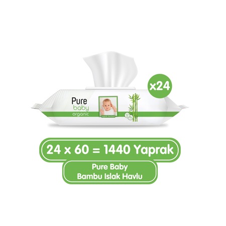 Pure Baby Organik Bambu Özlü Islak Havlu 24 x 60'lı