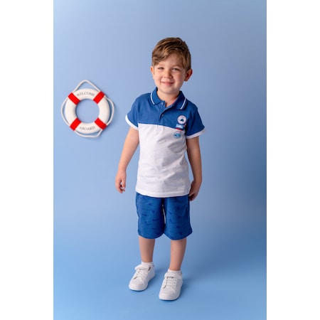 Erkek Bebek Mavi Renk Bloklu Polo Yaka T-Shirt (9ay-4yaş)