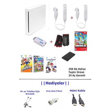 Nintendo Wii + HDMI + 250 GB + 100 Oyun + Sport Paket + Çift Kişilik