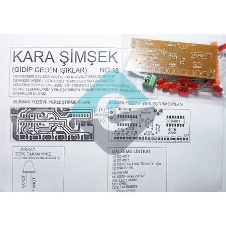 Elektronikport-Kara Şimşek Devresi 12 Ledli Demonte Kit Kendin Yap ...