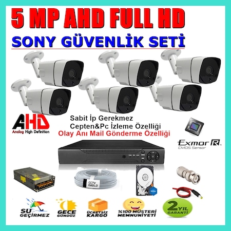 6 Kameralı 5 MP Sony LENS 1080P AHD  Güvenlik Kamerası Sistemleri