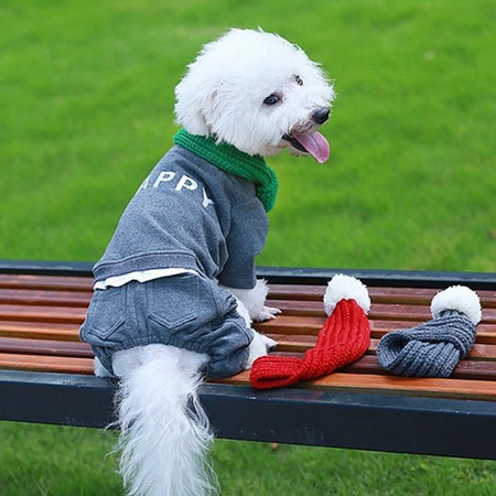 Ponponlu Örgü Köpek Atkısı