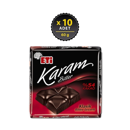 Eti Karam %54 Kakaolu Bitter Çikolata 10 x 60 G
