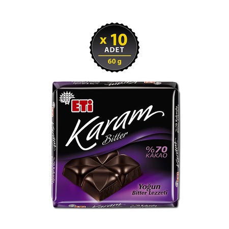 Eti Karam %70 Kakaolu Bitter Çikolata 10 x 60 G