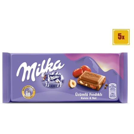 Milka Üzümlü Fındıklı Tablet Çikolata 5 x 80 G