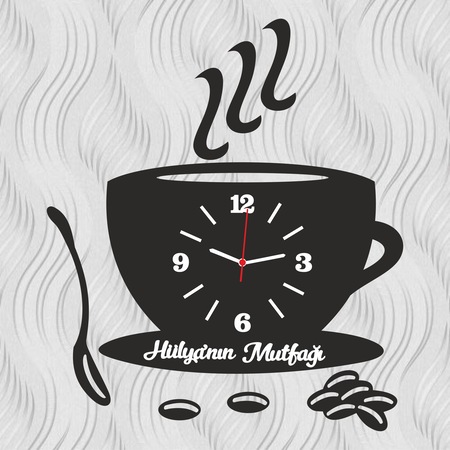Kahve Fincanlı 6mm Mutfak Duvar Saati - İsim Yazılı Kişiye Özel