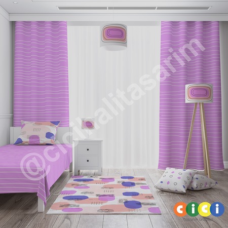Cici Mor Cizgiler Genc Odasi Perdesi Dekoratif Fon Perde Fiyatlari Ve Ozellikleri