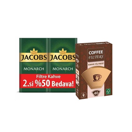 Jacobs Monarch Filtre Kahve 2 x 500 G + Coffee Filters Filtre Kağıdı 40'lı
