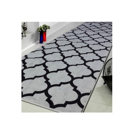 Klasik Desenli Hali Iran Tarzi Madalyon Susleme Siyah Gri Beyaz Renkler Ebat 80x150 Cm