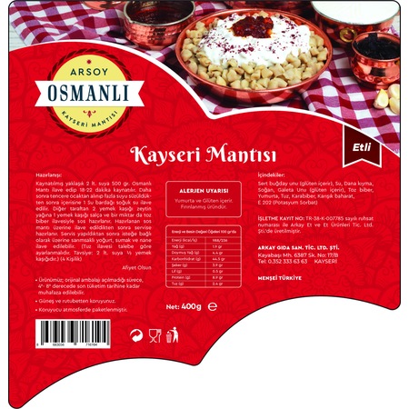 Arsoy Osmanli Etli El Yapimi Kayseri Mantisi Vakumlu 500 G Fiyatlari Ve Ozellikleri