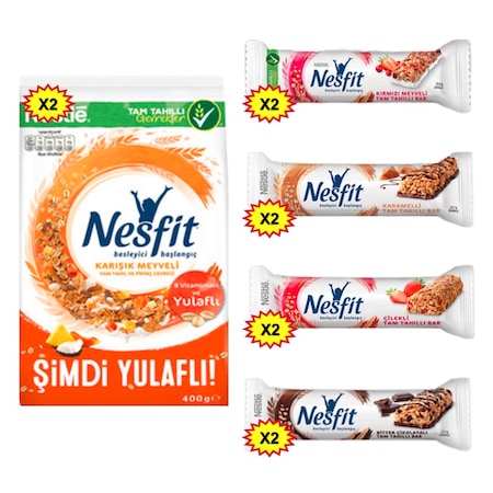 Nestle Nesfit Bar 8 x 23.5 G + Nesfit Karışık Meyveli Kahvaltılık Gevrek 2 x 400 G
