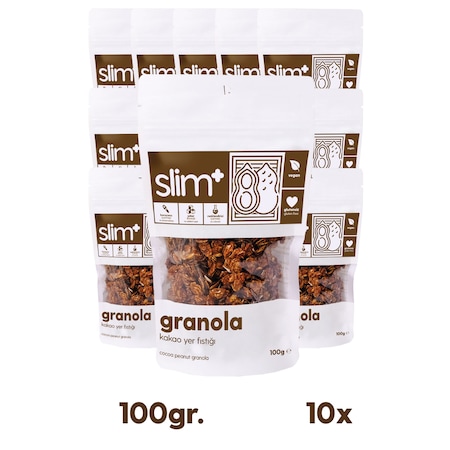 Slim+ Kakao + Yer Fıstığı Glutensiz Granola 10 x 100 G