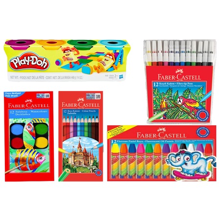 Faber Castell Kuru Sulu Pastel Keceli Boya Play Doh Oyun Hamuru