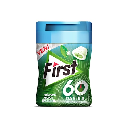 First 60 Dakika Yeşil Nane Aromalı Şekersiz Sakız 3 x 64 G