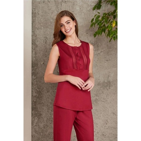 Pierre Cardin 2800 Kadın Bordo Dantelli Penye 3'lü Sabahlıklı Pijama Takım 001