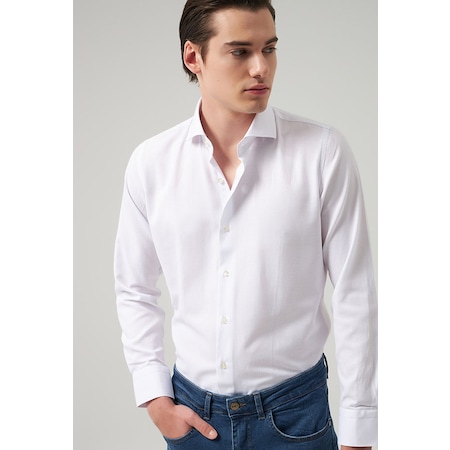 Ds Damat Slim Fit Beyaz İtalyan Yaka Gömlek