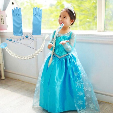 Frozen Elsa Kostümü 5-7 Yaş Çocuk Kostümü - Pelerinli