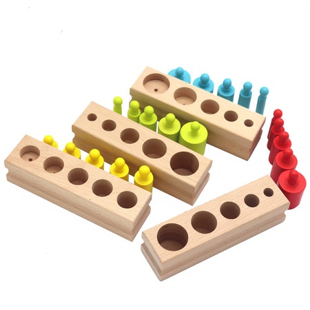 Renkli Soket Silindir Bloklar Ahşap Montessori Çocuk Eğitim Oyun