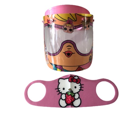 Gürbey Lol Bebek Baskılı Çocuk Siperlik + Hello Kitty Desenli Çocuk Maske
