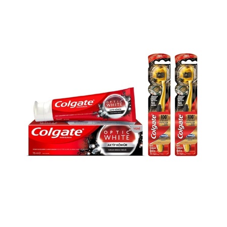 Colgate Optic White Aktif Kömür Diş Macunu 50 ML + 360° Gold Diş Fırçası x 2