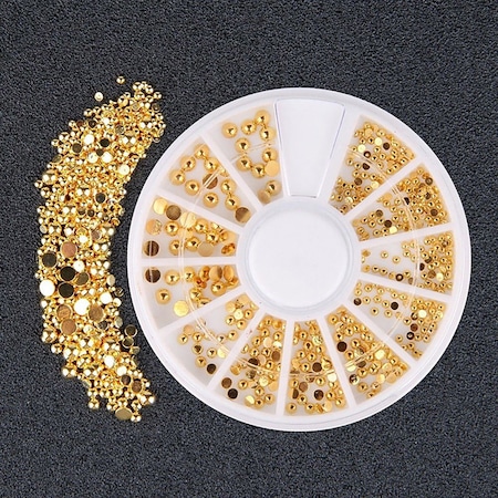 03 - 02 - 4 MM Karışık Altın Ton 3D Boncuk Nail Art Dekorasyon