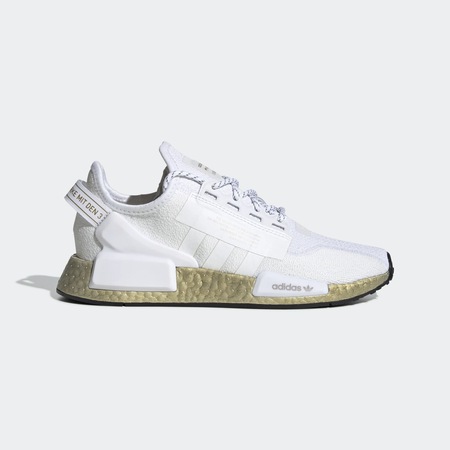 Adidas White NMD R1 monochrome Nomad runners pack on feet