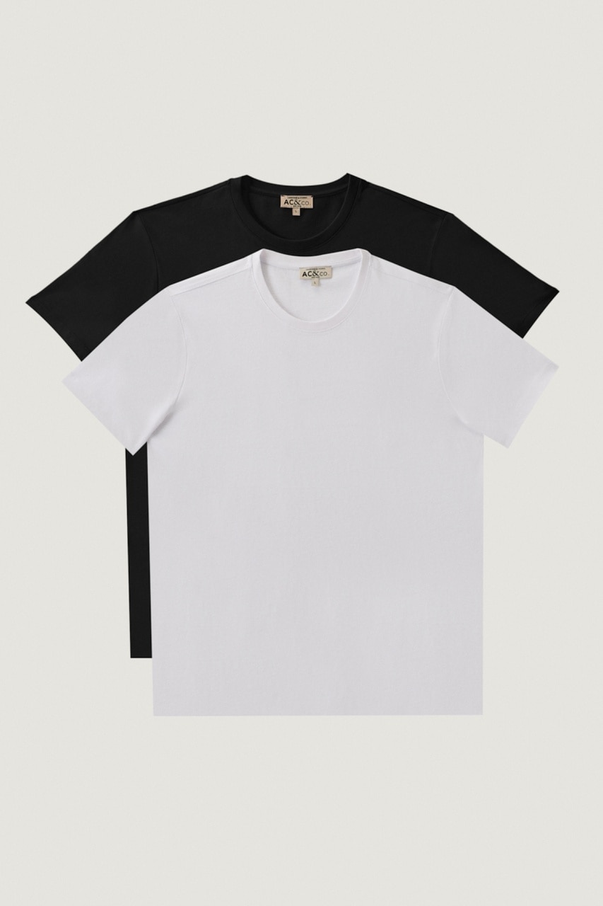 Ac&Co / Altınyıldız Classics Erkek Sıyah-beyaz Slim Fit Bisiklet Yaka 2'li Düz Tişört Paketi Sıyah-beyaz Beyaz - Siyah