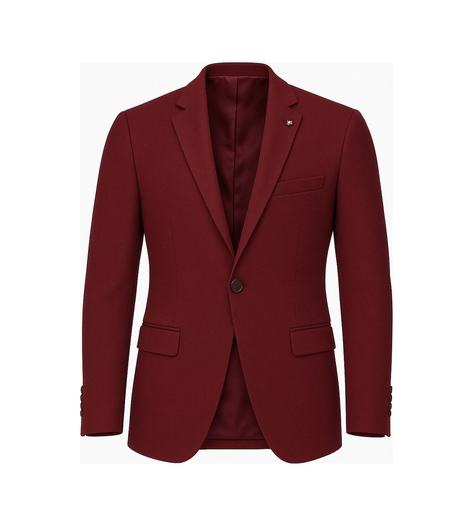Plus Scorpion Bordo Erkek Tek Düğmeli Blazer Ceket Dokulu Kumaş, Tek Yırtmaçlı Şık Tasarım Bordo