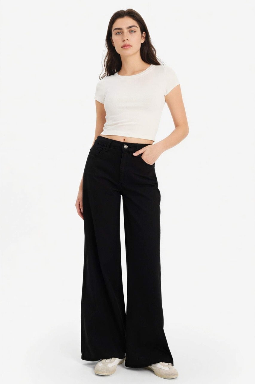 Defacto Wıde Leg Normal Bel Standart Boy Gabardin Pantolon E4381ax26spbk81 Siyah-bk81