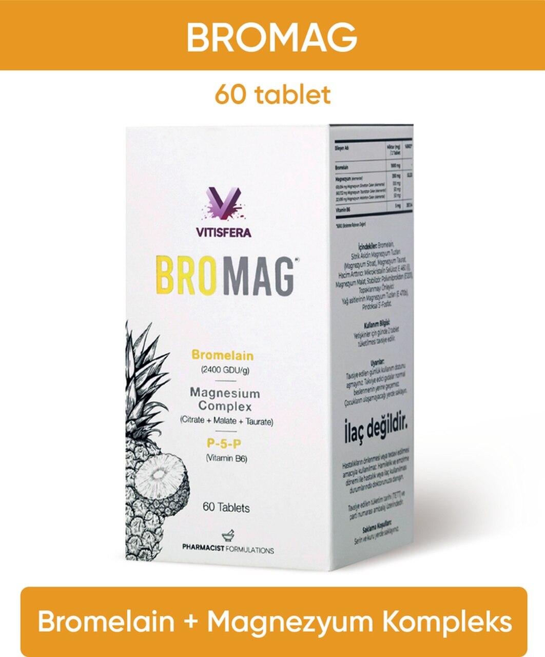 Vitisfera Bromag Bromelain Magnezyum Kompleks Vitamin B6 60 Tablet