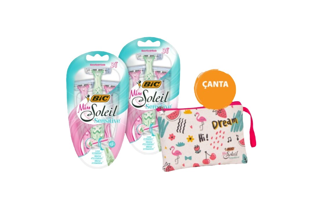 Bic Miss Soleil Sensitive Bundle Kadın Tıraş Bıçağı Seti 3'lü + Makyaj Çantası