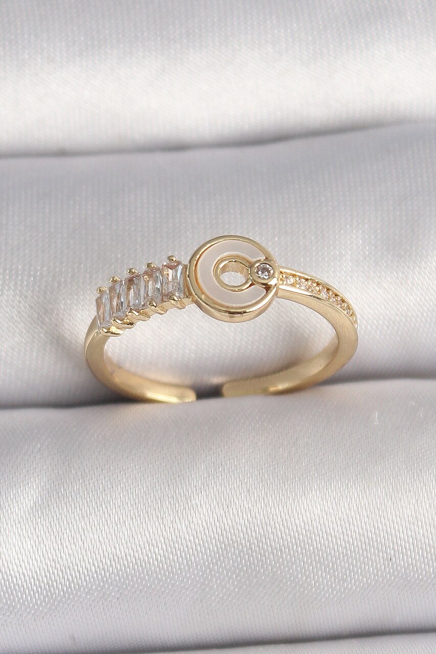 Pirinç Gold Renk Zirkon Taşlı Ayarlanabilir Kadın Yüzük - Çok Renkli
