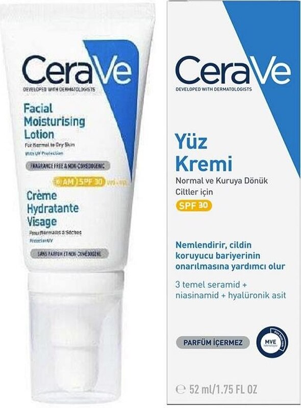 Cerave SPF 30 Normal ve Kuruya Dönük Ciltler İçin Nemlendirici Yüz Kremi 52 ML