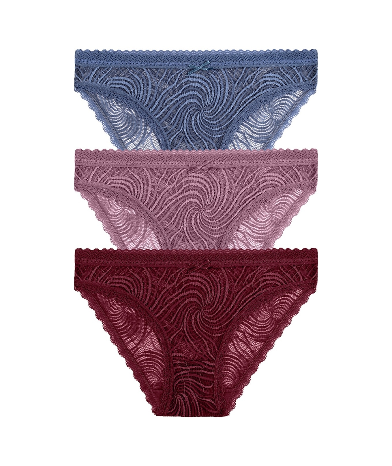 Suwen 3lü Dantelli Slip Külot St00496011055 Mavi - Bordo - Pembe