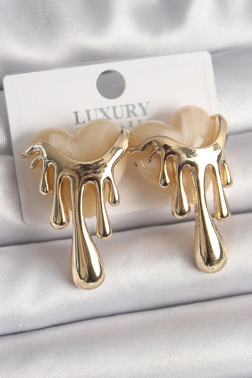 Pirinç Gold Renk Beyaz Sedefli Akan Model Kadın Küpe