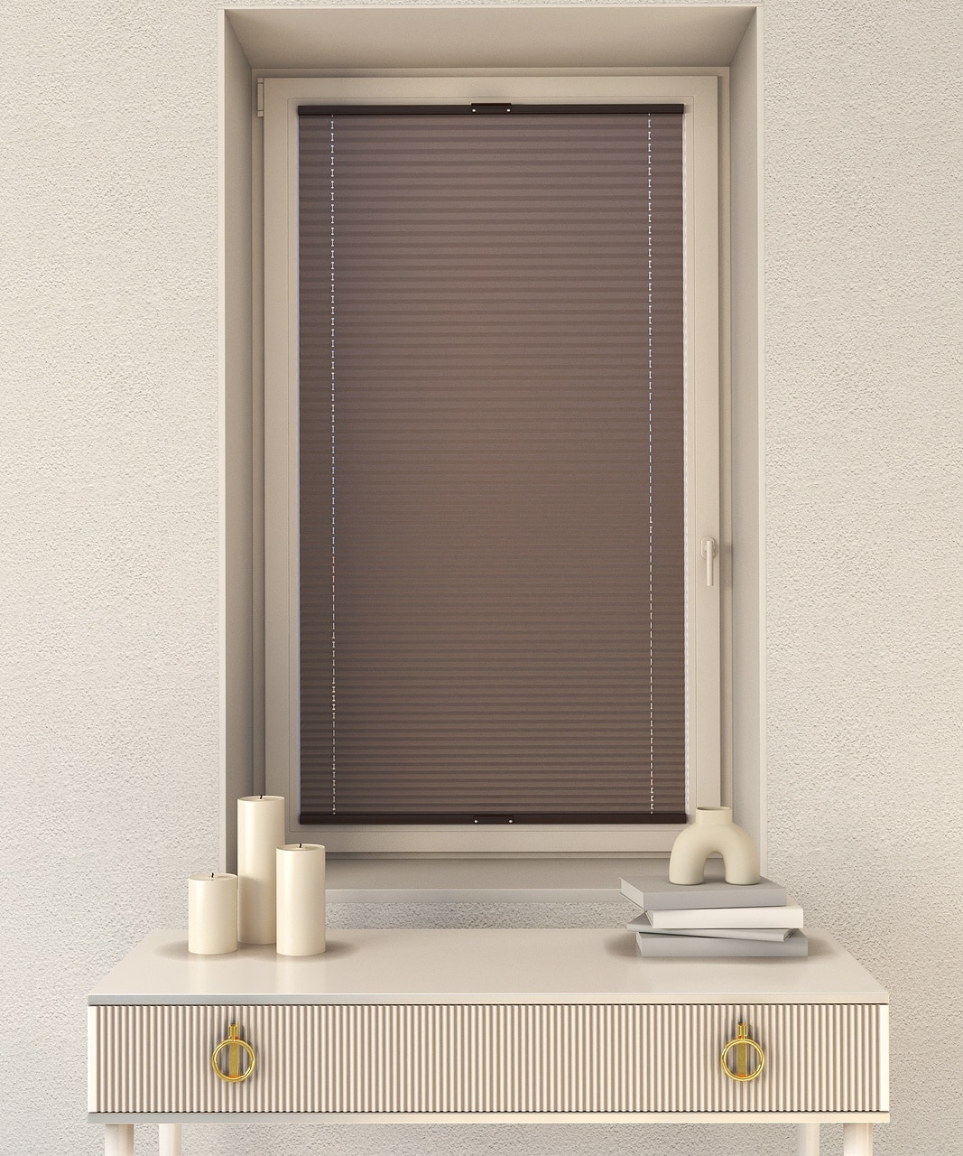 Kahverengi Plise Katlanır Cam Balkon Perdesi - Ofis Perdesi - Mutfak Perdesi - Salon Perdesi - Kahverengi
