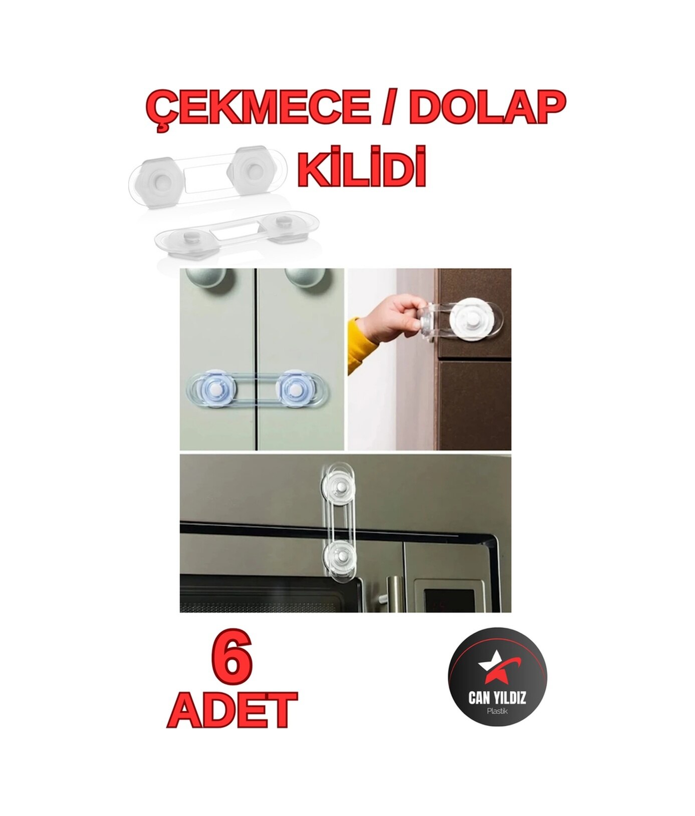 Can Yıldız Plastik Bebek ve Çocuk Güvenlik Dolap Çekmece Kilidi 8 Adet Şeffaf