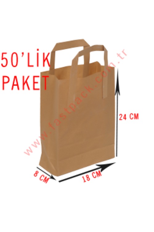 50 ADET 18CMLİK SAPLI KRAFT KAĞIT POŞET