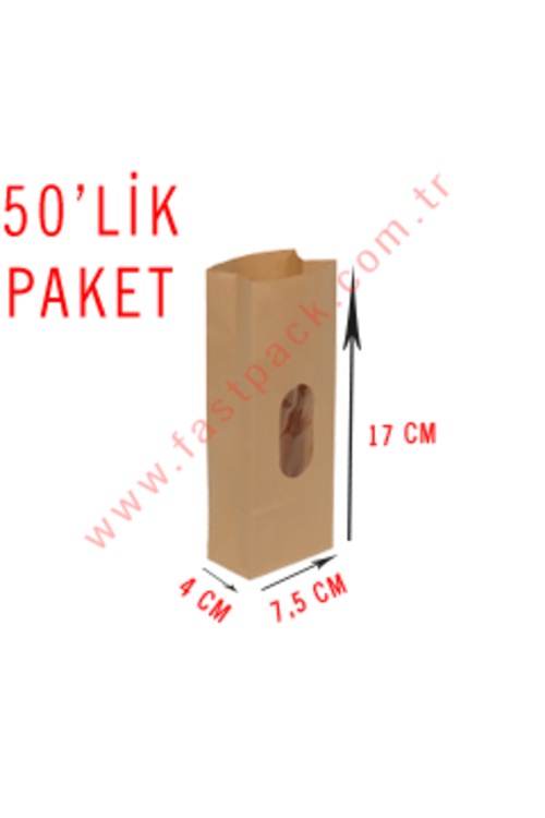 50 ADET 7,5 CMLİK PENCERELİ KRAFT POŞET