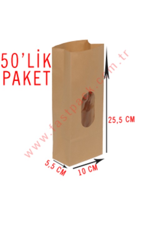 50 ADET 10CMLİK PENCERELİ KRAFT POŞET