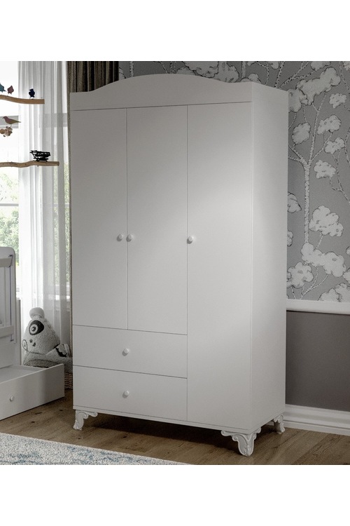 Vega Beyaz 3 Kapaklı 2 Çekmeceli Gardrop ( Tamamı Mdf