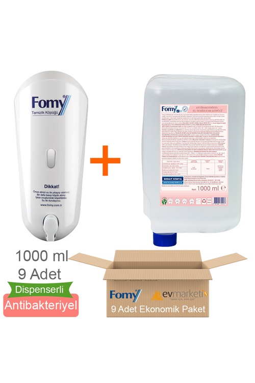 Fomy 1000 ml Antibakteriyel Köpük Sabun Kartuş 9 Adet + Dispenser