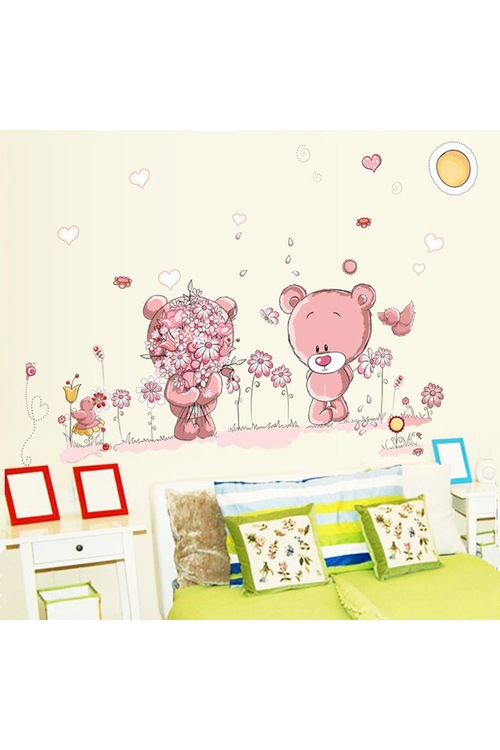 Bebek ve Çocuk Odası Dekorasyonu Duvar Sticker Pembe Dekor Çiçekl