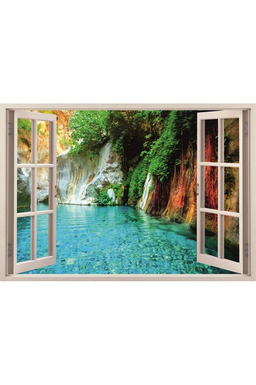 Akarsu Manzara 3 Boyutlu Pencere Duvar Kağıdı 70x105, 105x150 cm