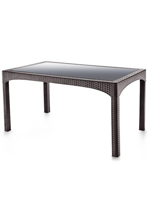 Omnipazar SY-2586 Kahverengi Rattan Temperli Camlı Masa Dikdörtge