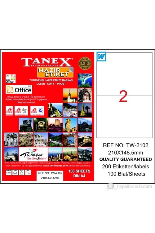 Tanex TW-2102 210x148,5 mm Laser Etiket 100 Ad.
